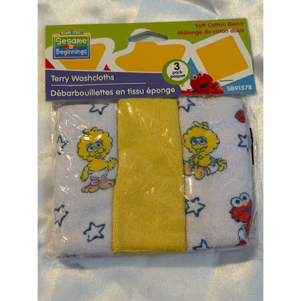 Sesame Beginnings Sesame Street Terry Washcloths 3 Pack Elmo Big Bird SB91578